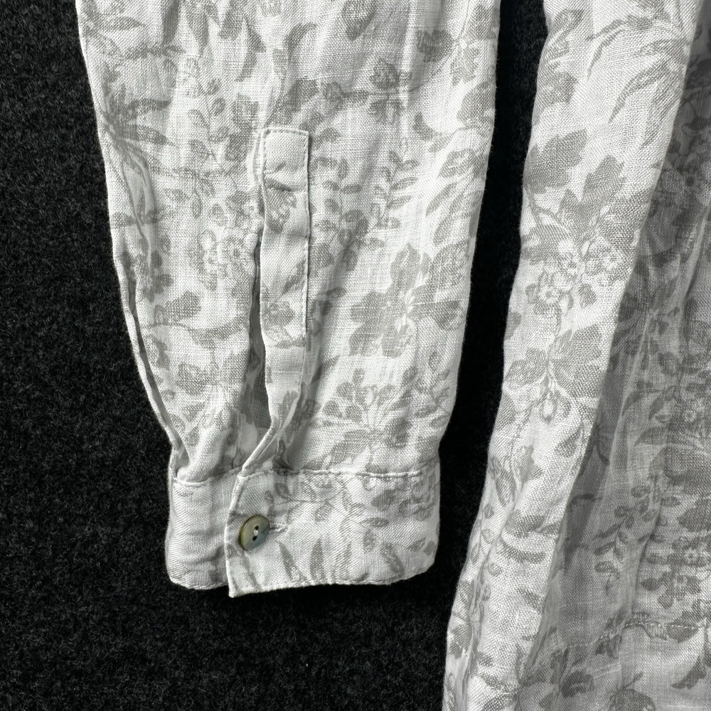 J Jill Love Linen Button Long Sleeve Blouse Butterfly Floral Top White Beige - Picture 5 of 7